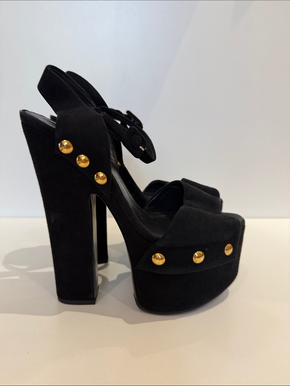Giuseppe Zanotti Black Platform Sandals with Gold Studs